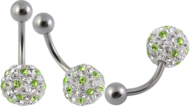 Piercing do pupíku kulička zeleno-bílá
