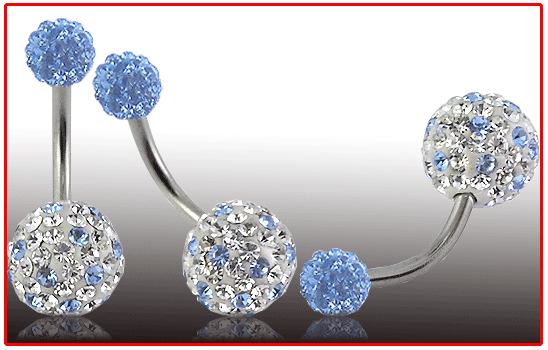 Piercing do pupíku kuličky modro-bílé