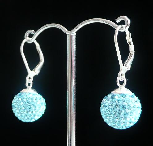 Stříbrné náušnice kuličky aqua 12mm