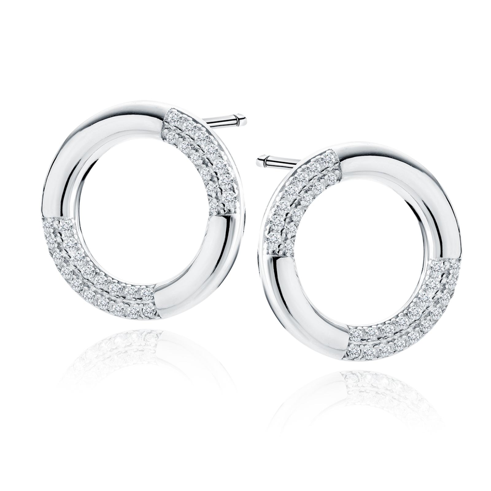 Dámské stříbrné náušnice Half Circle Crystal