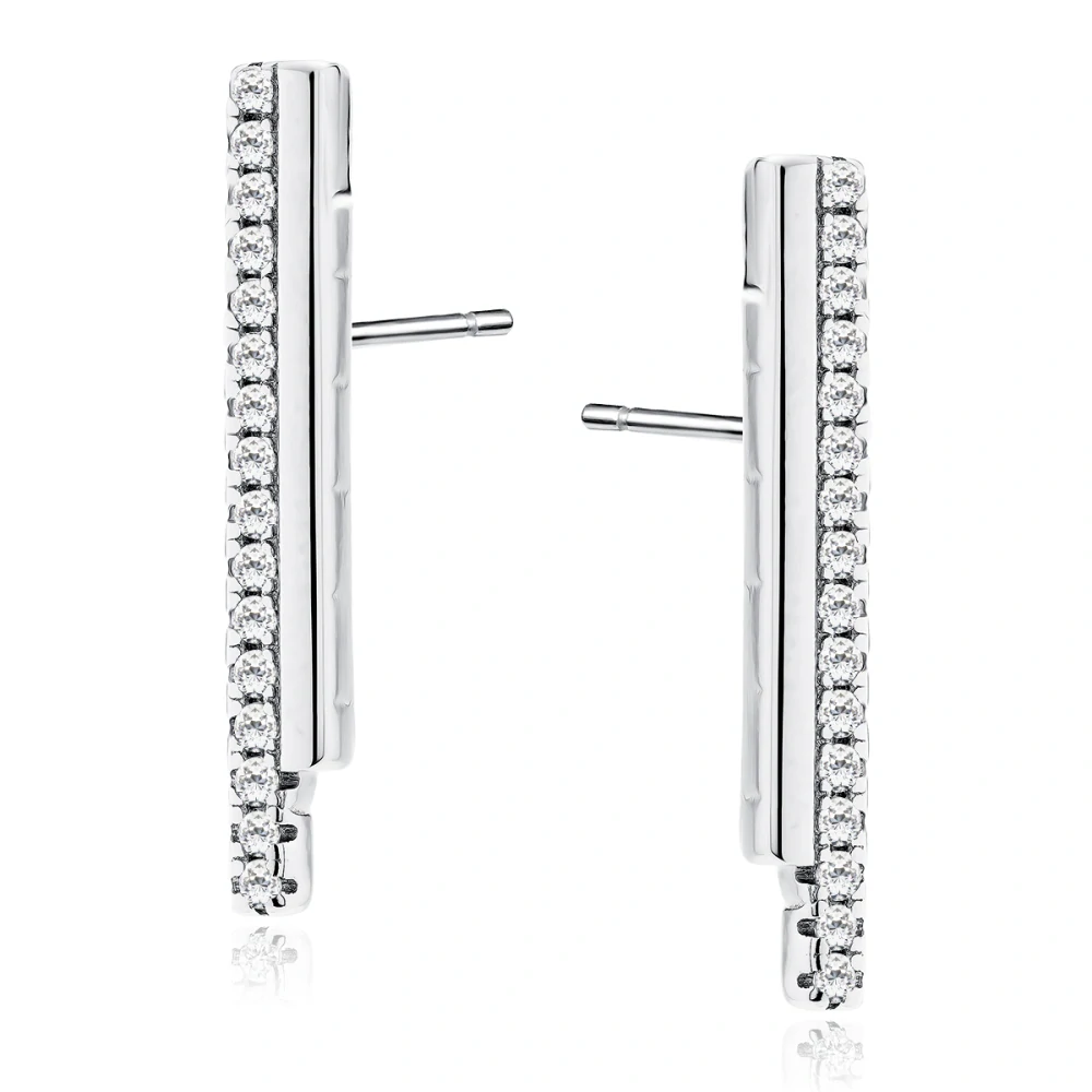 Dámské stříbrné náušnice Stick Crystal