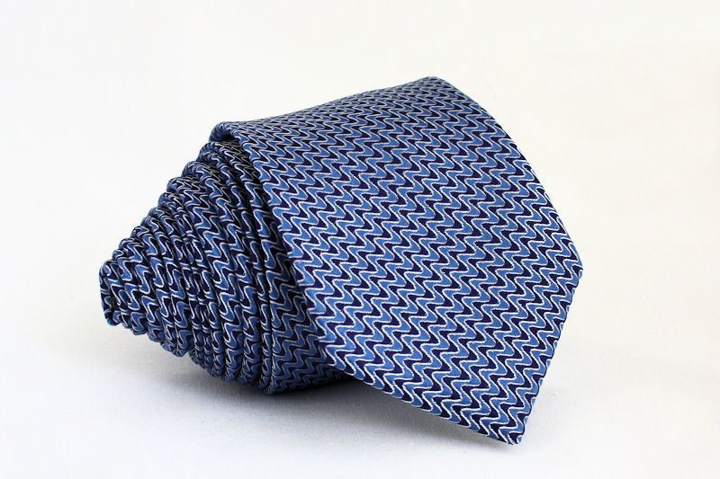 Pánská modrá slim kravata s vlnkami - 6 cm