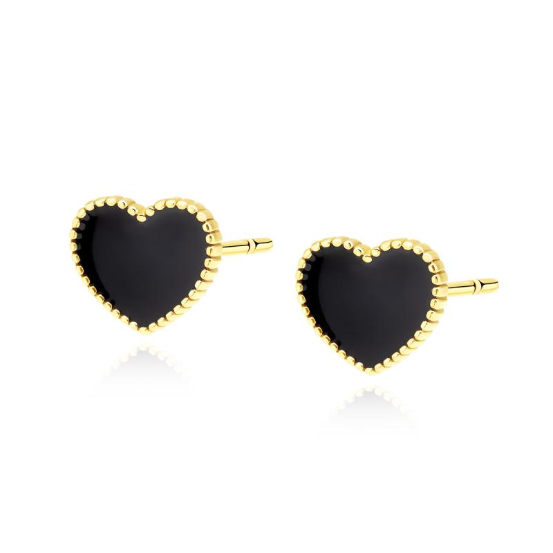 Dámské pozlacené stříbrné náušnice Heart Black