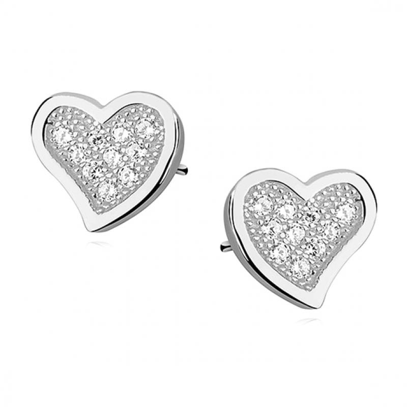 Dámské stříbrné náušnice Heart Crystal