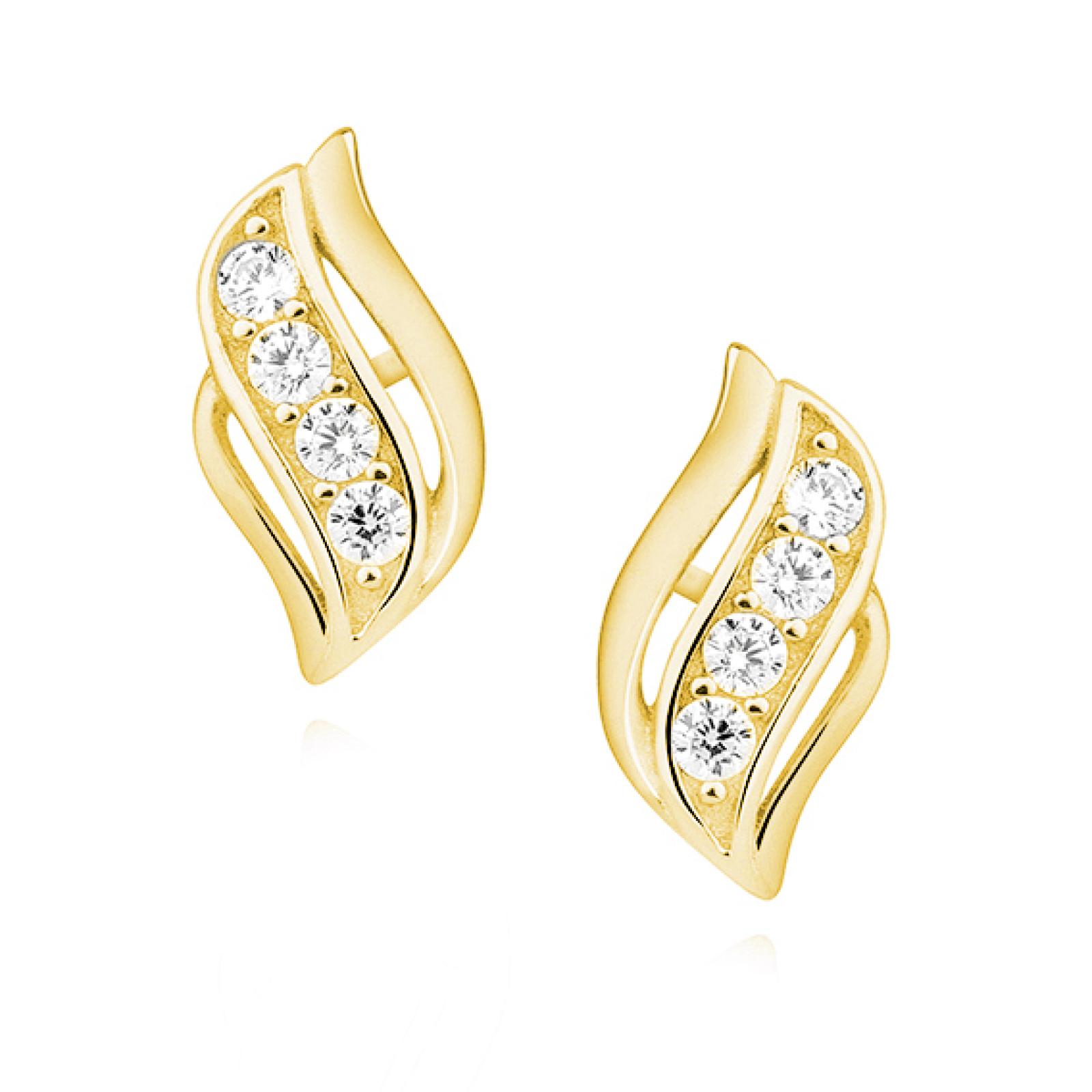 Dámské pozlacené stříbrné náušnice Wave Crystal
