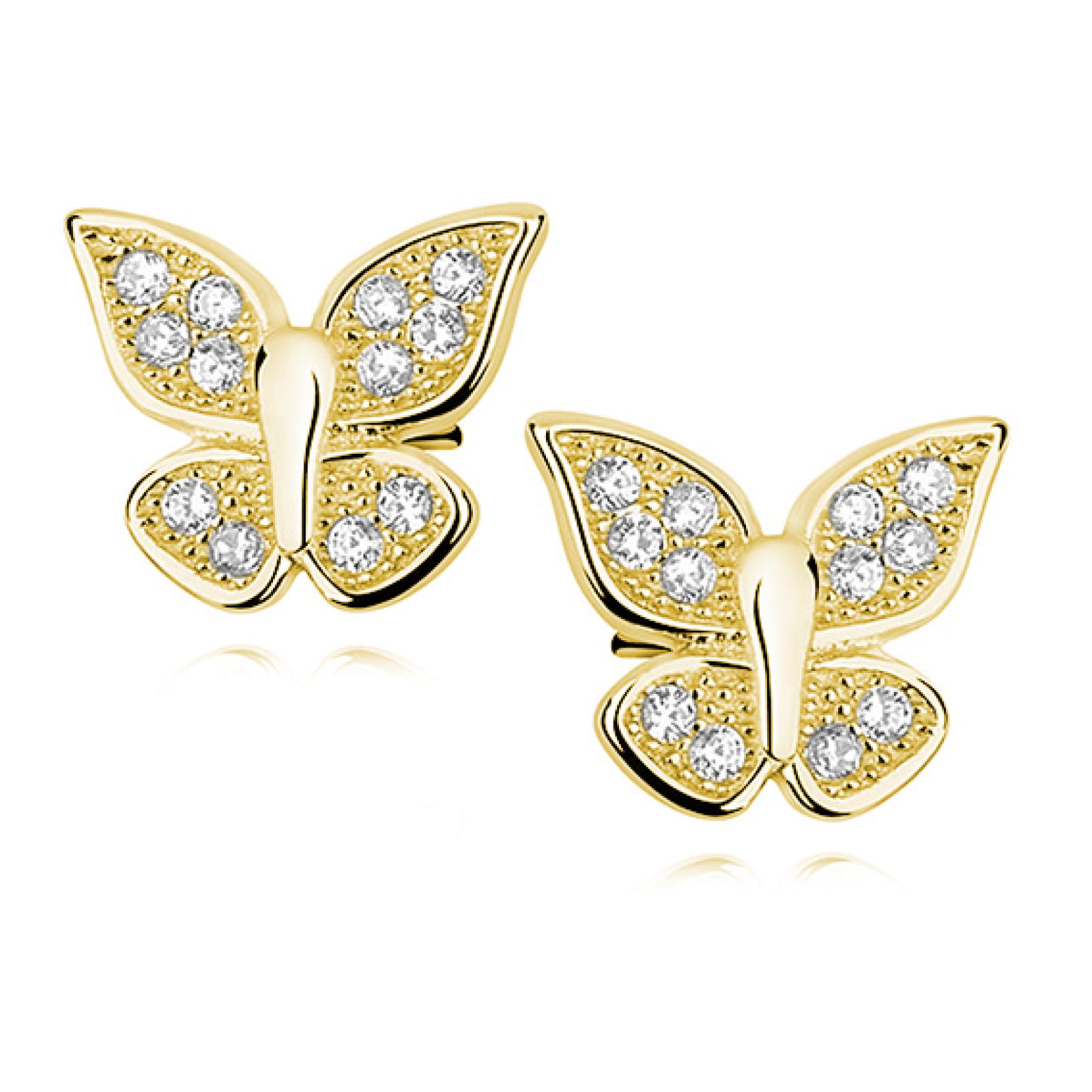 Dámské pozlacené stříbrné náušnice Butterfly