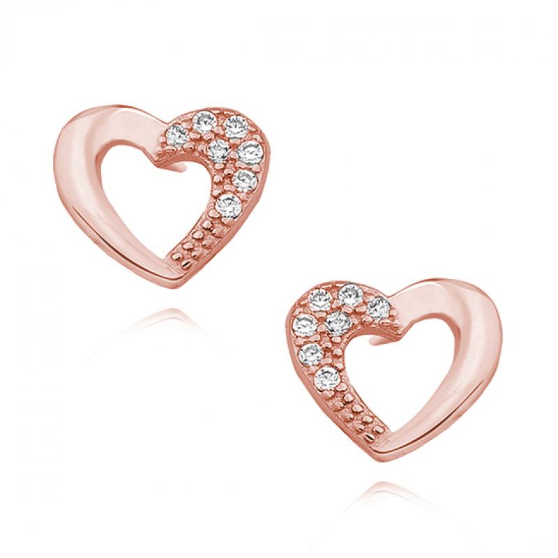 Dámské pozlacené stříbrné náušnice srdíčka Rose Gold