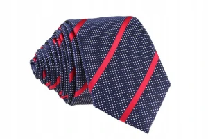 Pánská modrá slim kravata s červenými pruhy - 6 cm