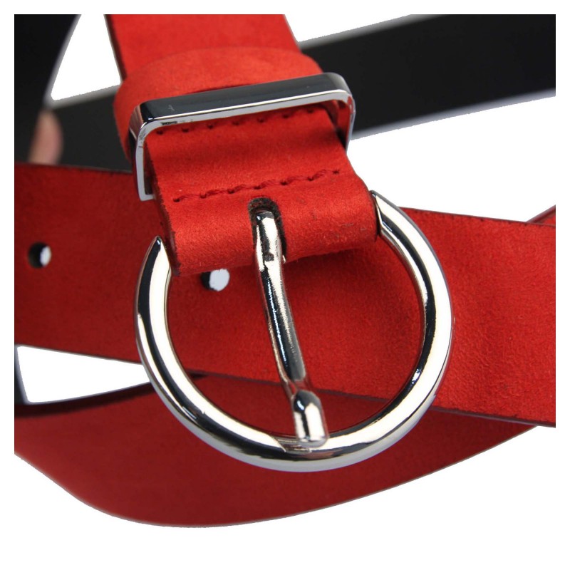 Dámský semišový červený kožený opasek 583
