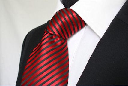 Pánská červená klasická kravata s černými pruhy - 8 cm
